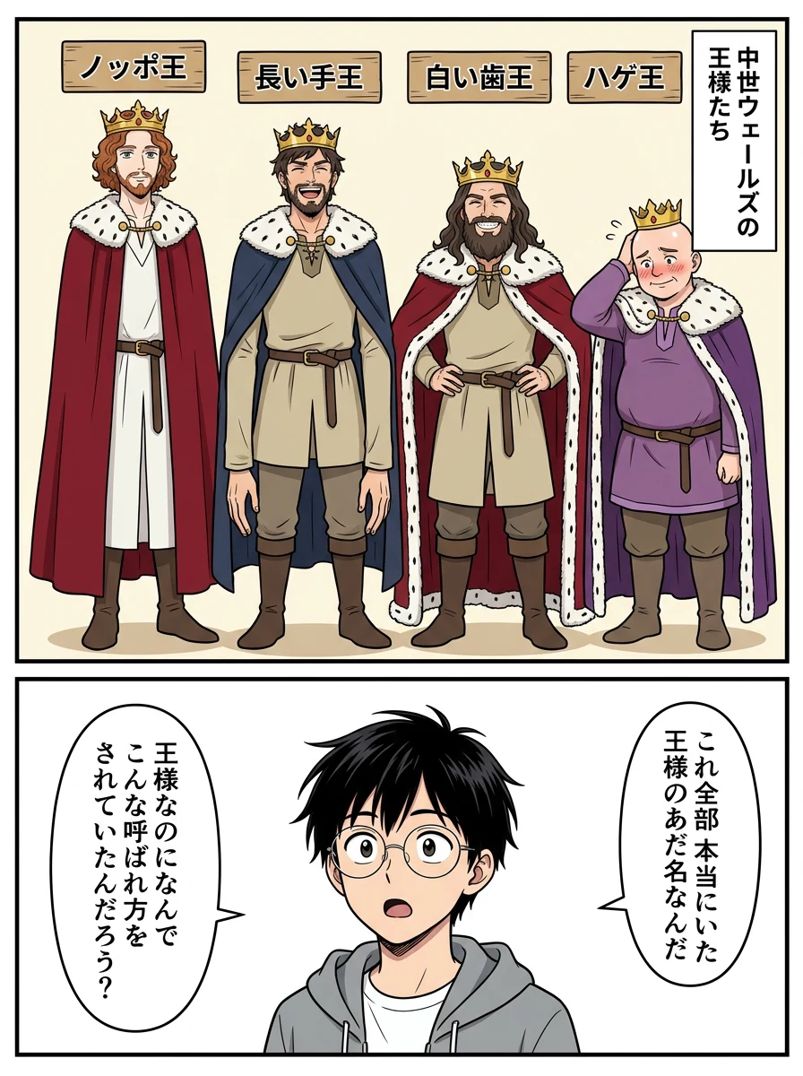 漫画「中世ウェールズの王様は、なぜみんなあだ名持ち?」1ページ目
